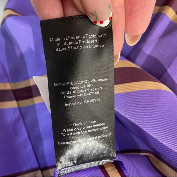 NWT SAMSØE SAMSØE Orion Blouse In Purple Jasper Check Print size XS - Picture 6 of 8